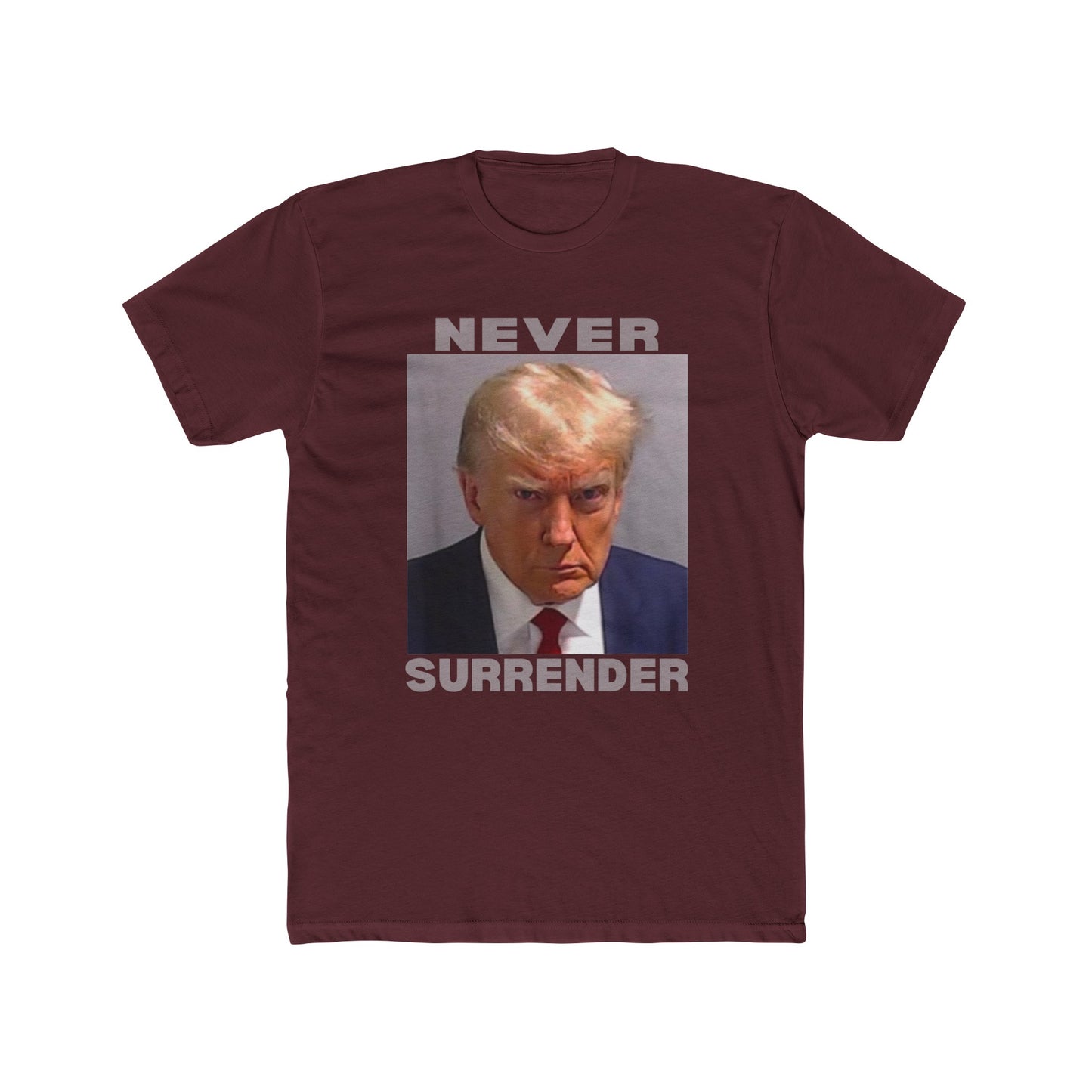 Trump Mugshot Never Surrender Cotton Crew Tee - Clearance
