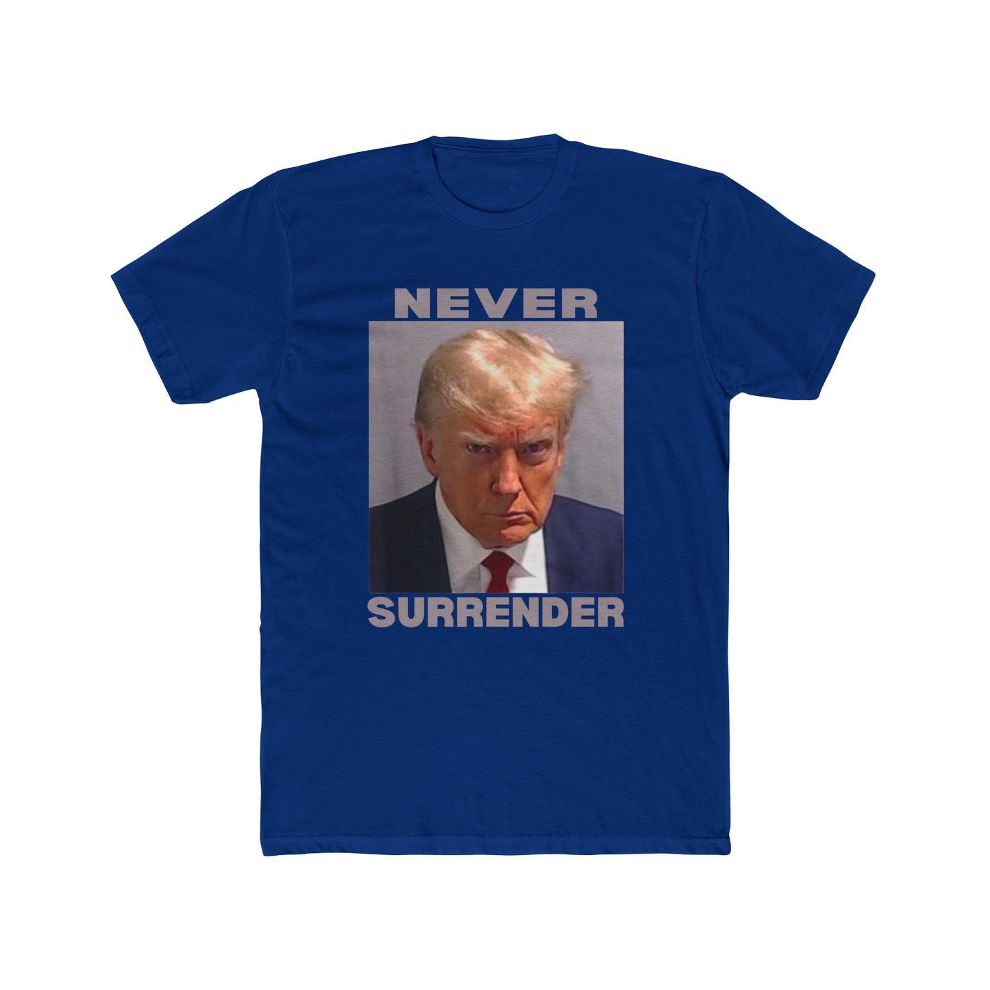 Trump Mugshot Never Surrender Cotton Crew Tee - Clearance