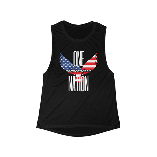 One Nation- Eagle, Women's Flowy Scoop Muscle Tank
